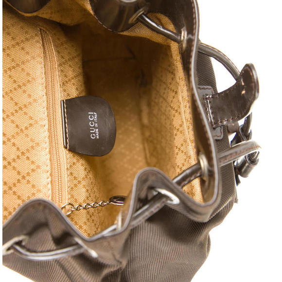 Authentic Gucci Brown Nylon Mini Bamboo Patent Leather Trimmed Backpack - Picture 5 of 6